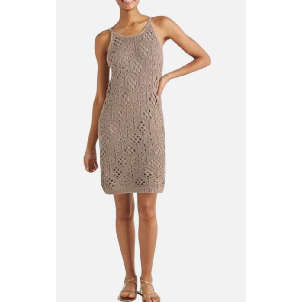Splendid Eden Crochet Sweater Dress Womens S Tan Excellent Boho Mini Tank